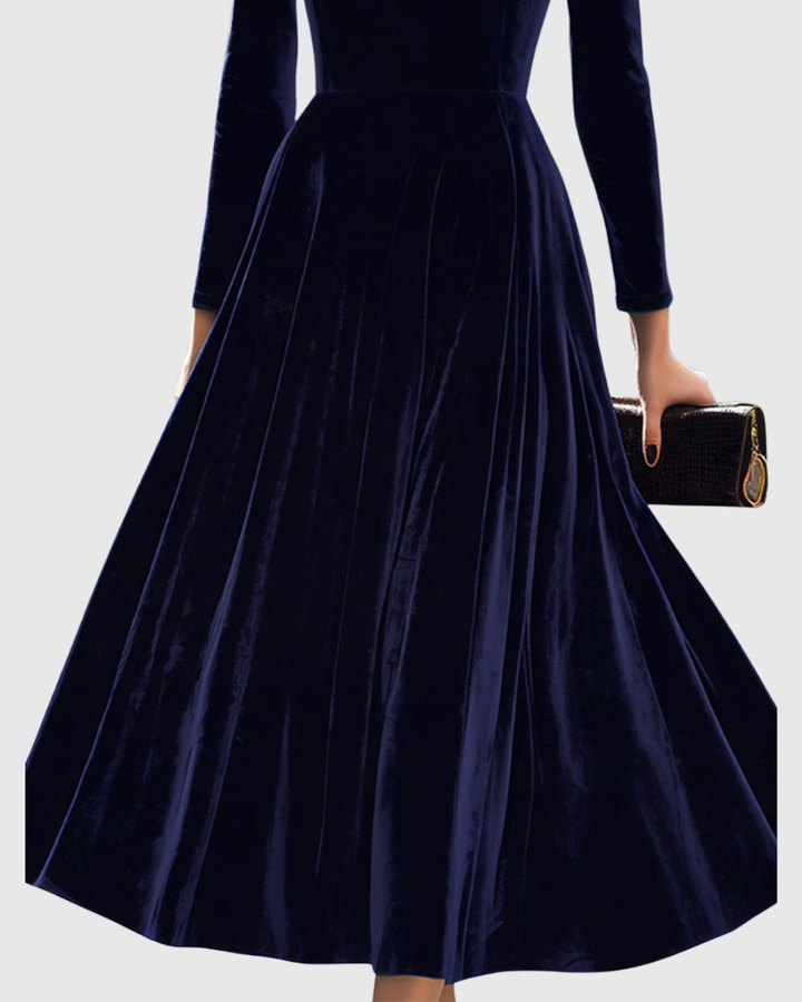 Tivara | Elegant Long-Sleeve Navy Midi Dress 2