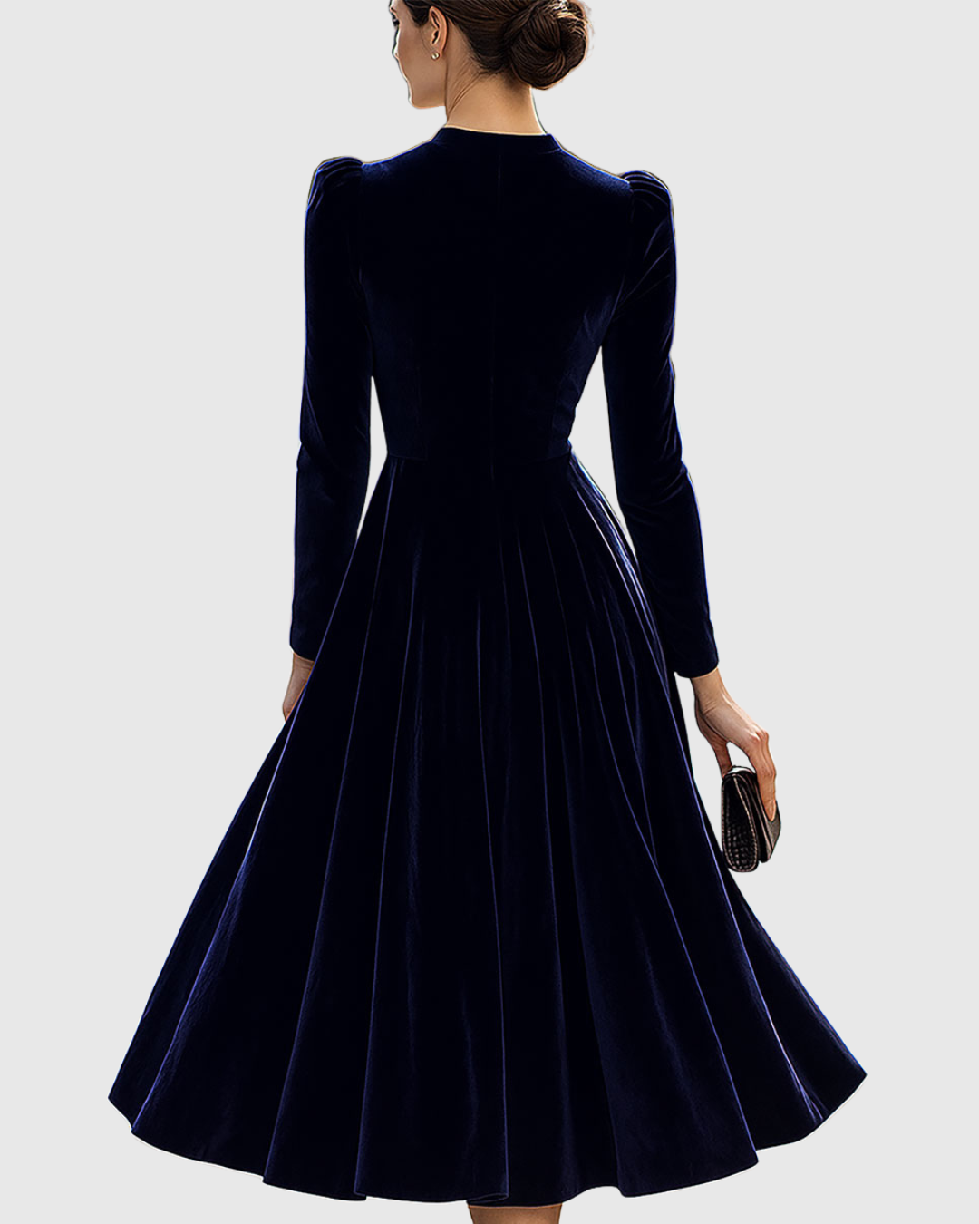 Tivara | Elegant Long-Sleeve Navy Midi Dress 3