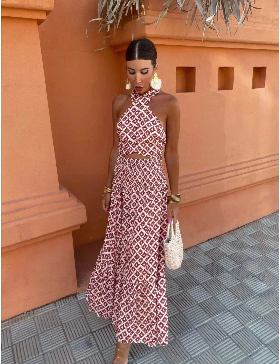 loose summer dress airy Bella Red Plaid Dress, Mommy length design Loose factory_china ⁣⁢مقاس⁤⁣:L