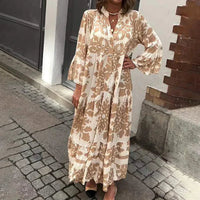 Emma | Modernes künstlerisches Paisley-Blumen-Midikleid mit langen Ärmeln