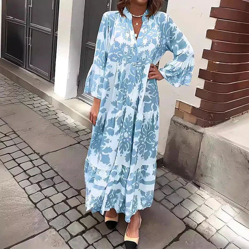 Valencia | Elegant Floral Print Long Sleeve Midi Dress 1