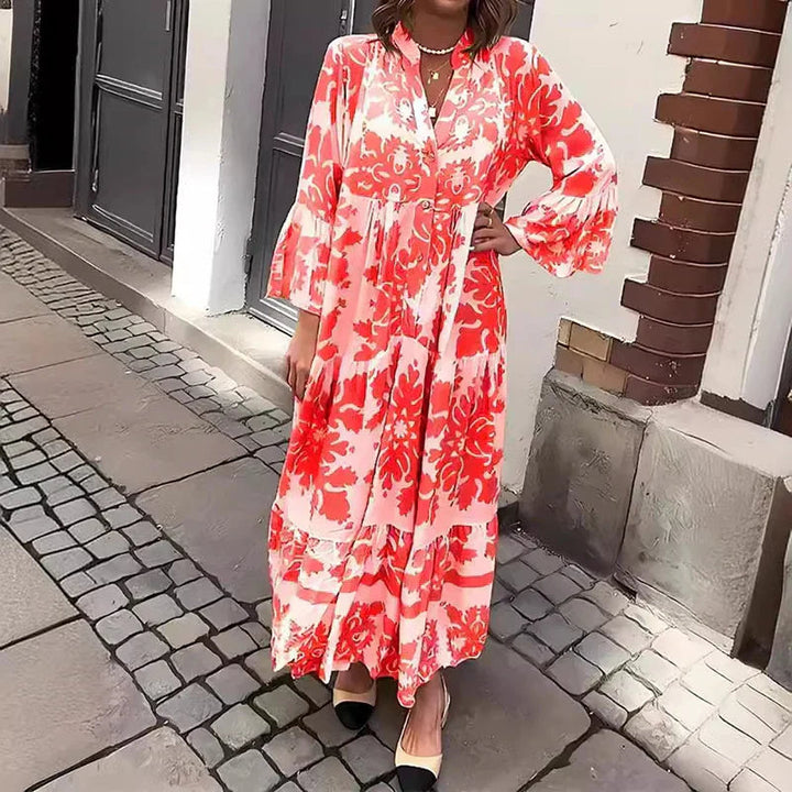 Valencia | Elegant Floral Print Long Sleeve Midi Dress 2