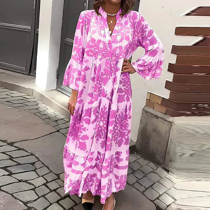 Valencia | Elegant Floral Print Long Sleeve Midi Dress 3