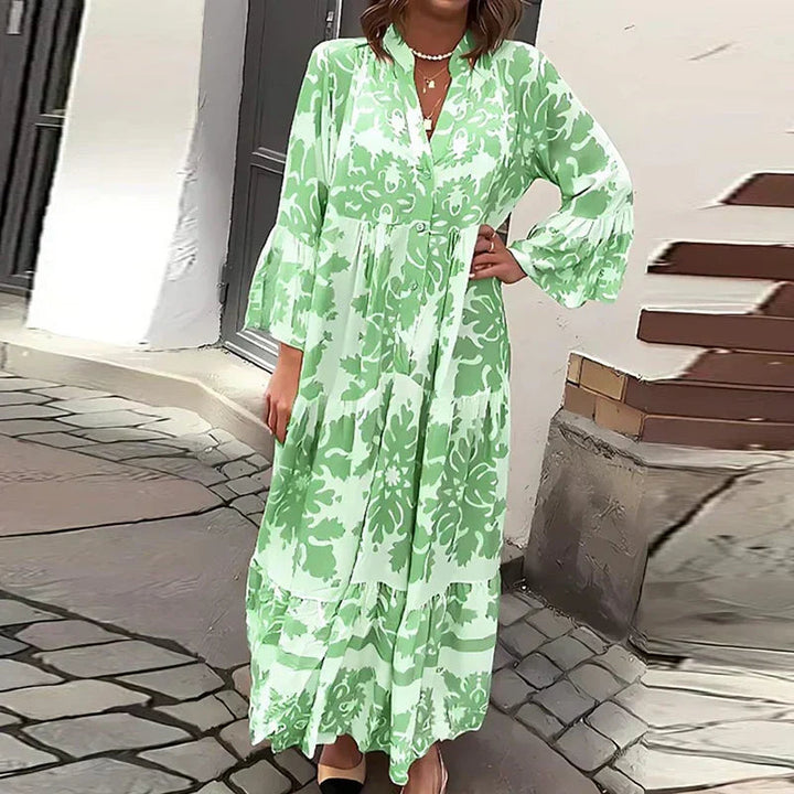 Valencia | Elegant Floral Print Long Sleeve Midi Dress 4