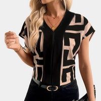 Aria | Geometric Graphic Print V-Neck Blouse