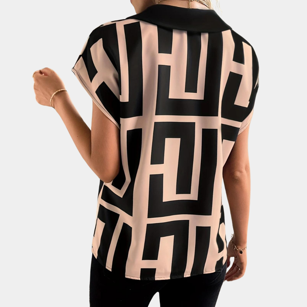 Vera | Elegant Geometric Print V-Neck Women's Blouse – Soft & Comfortable Summer Top 1