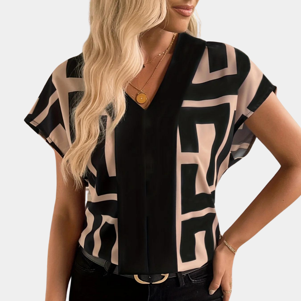 Vera | Elegant Geometric Print V-Neck Women's Blouse – Soft & Comfortable Summer Top 2