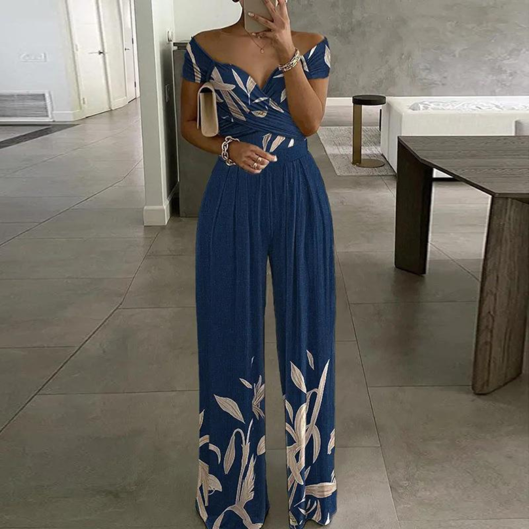 Vera | Elegant Off-Shoulder Floral Wide-Leg Womens Rompers & Dressy Jumpsuits for Women 0