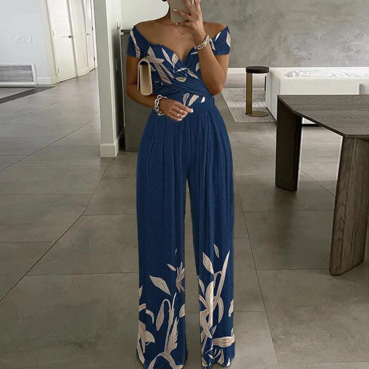 Vera | Elegant Off-Shoulder Floral Wide-Leg Womens Rompers & Dressy Jumpsuits for Women 0