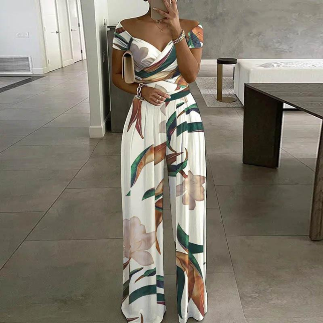 Vera | Elegant Off-Shoulder Floral Wide-Leg Womens Rompers & Dressy Jumpsuits for Women 1