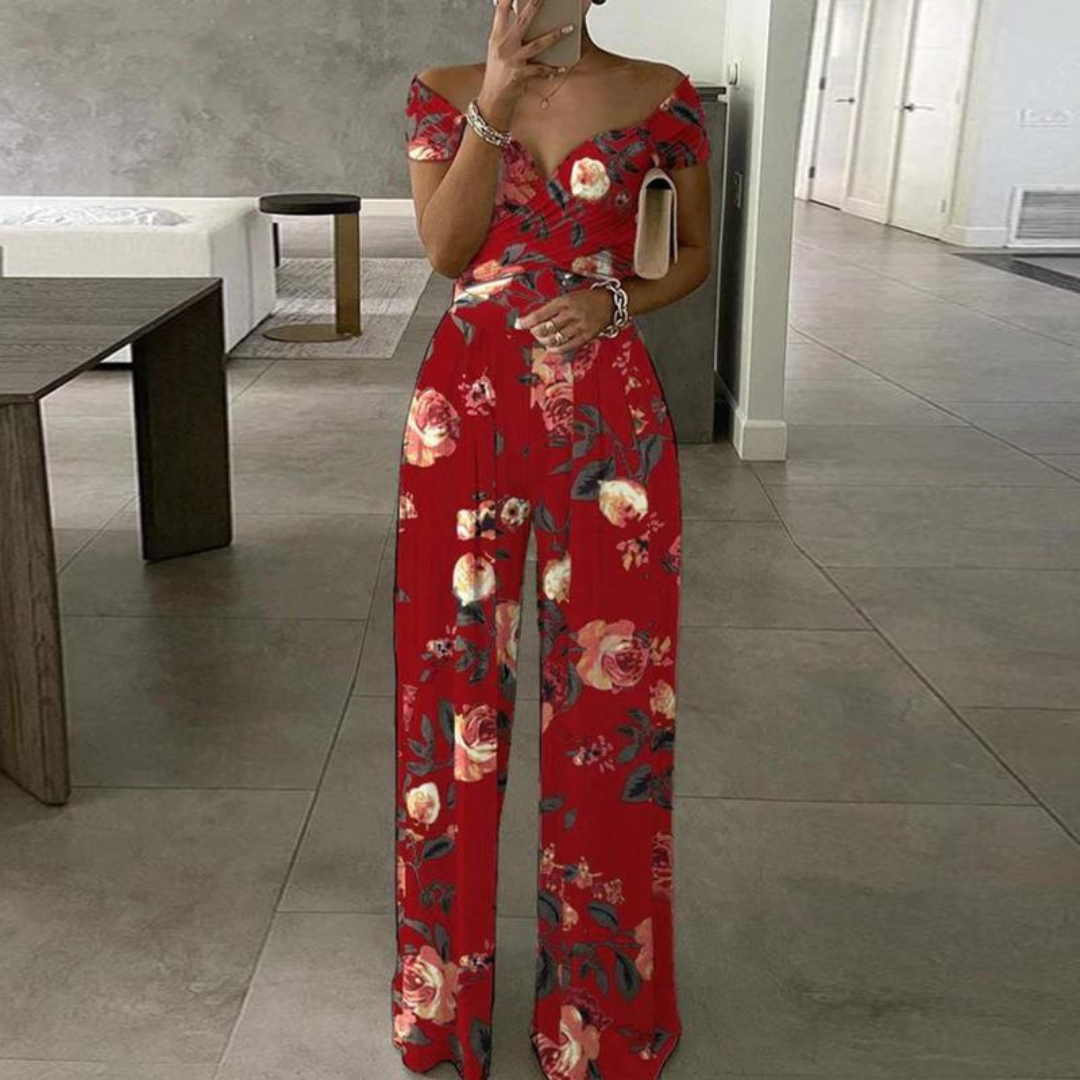 Vera | Elegant Off-Shoulder Floral Wide-Leg Womens Rompers & Dressy Jumpsuits for Women 2