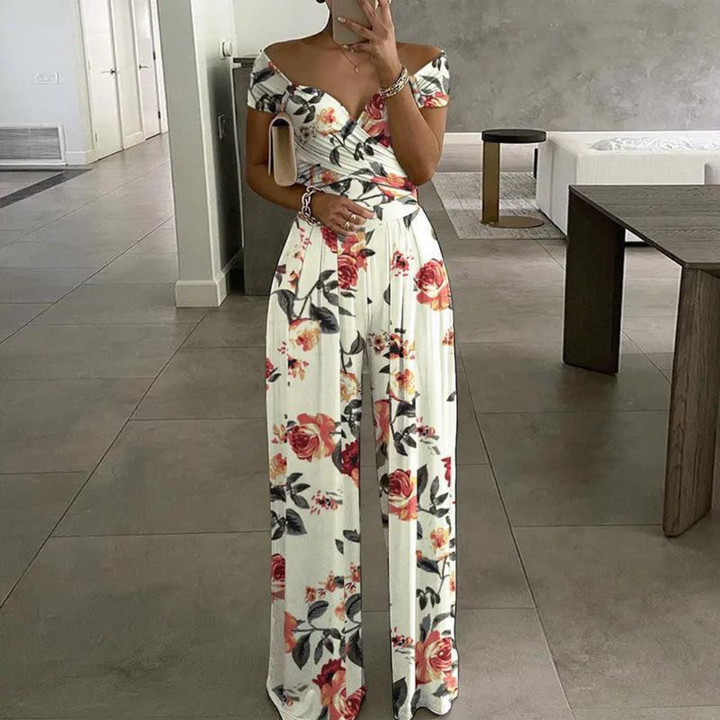 Vera | Elegant Off-Shoulder Floral Wide-Leg Womens Rompers & Dressy Jumpsuits for Women 4