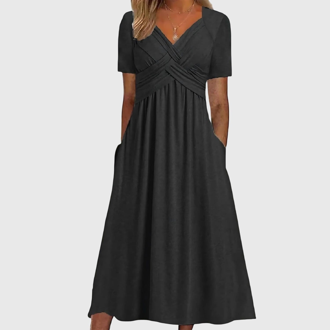 Vera | Elegant White Midi Dress – Long Sleeve &amp; Flattering A-Line for Women 4