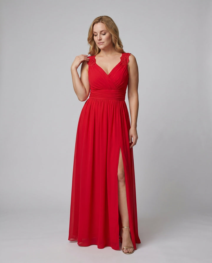 Vespera | Elegant V-Neck Women's Evening Dress with Side Slit 0