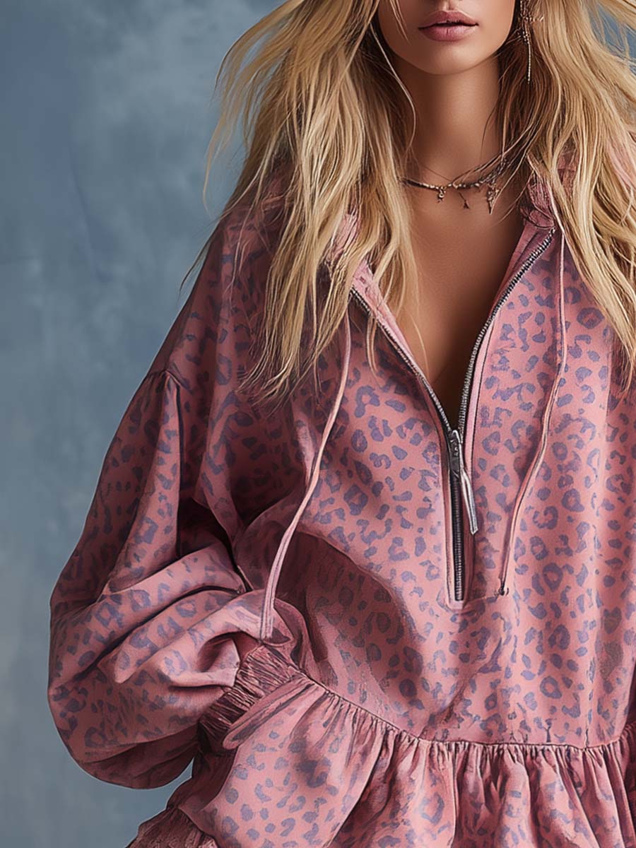 Vespera | Playful & Comfortable Women's Dress – Stylish Hooded Mini with Leopard Print 2