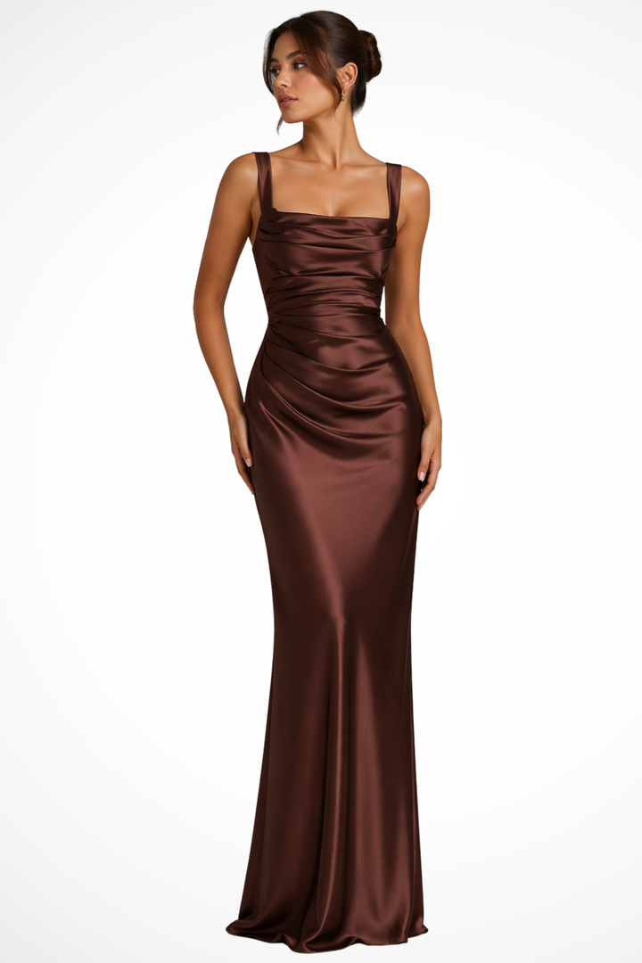Vespera | Women's Maxi Dress Formal Elegant Square Neck Ruched Fit 2