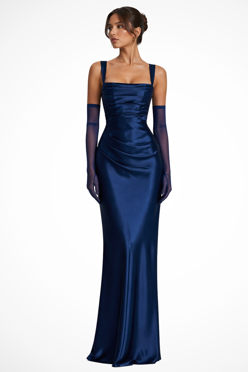 Vespera | Women's Maxi Dress Formal Elegant Square Neck Ruched Fit 3