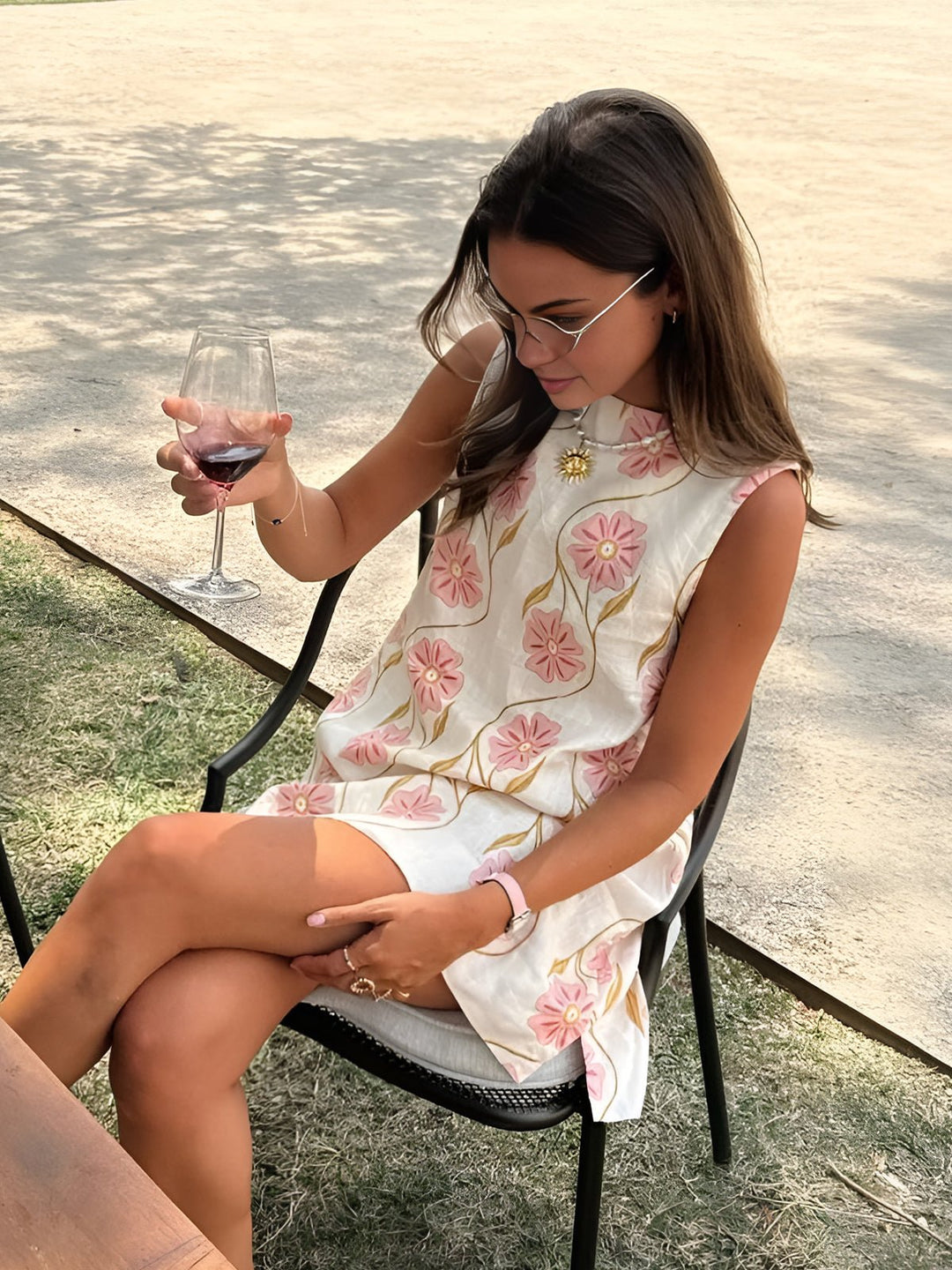 Victoria | Women's Sleeveless A-Line Floral Linen Blouse Dress 0