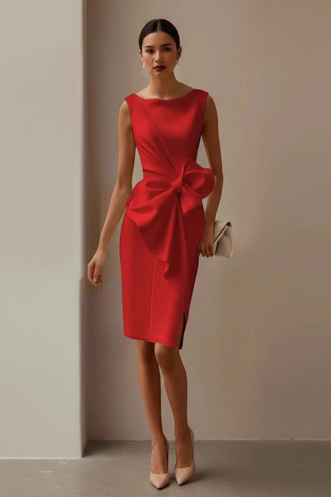 Victoria | Women's Sleeveless Bow-Detail Midi Cocktail Dress 3