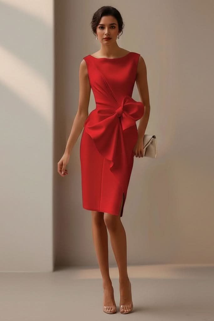 Victoria | Women's Sleeveless Bow-Detail Midi Cocktail Dress 8