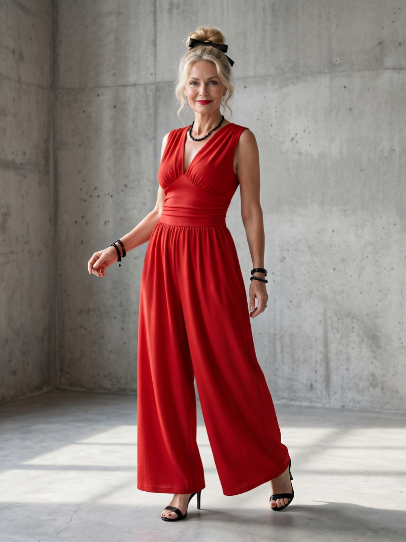 Vincenza | Elegant Deep V-Neck Jumpsuit for Women – Flattering Wide Leg Design 0