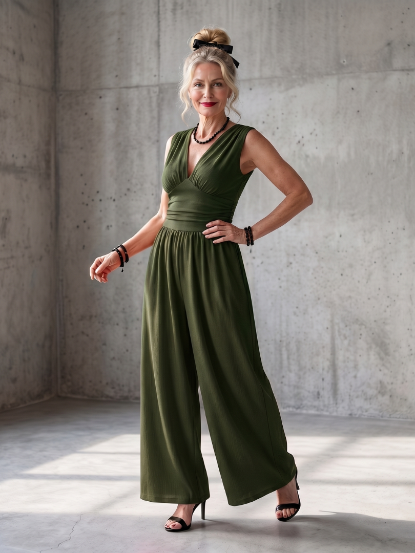 Vincenza | Elegant Deep V-Neck Jumpsuit for Women – Flattering Wide Leg Design 4