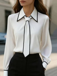 Susanne | Elegante Blusa con Colletto a Contrasto e Fiocco al Collo