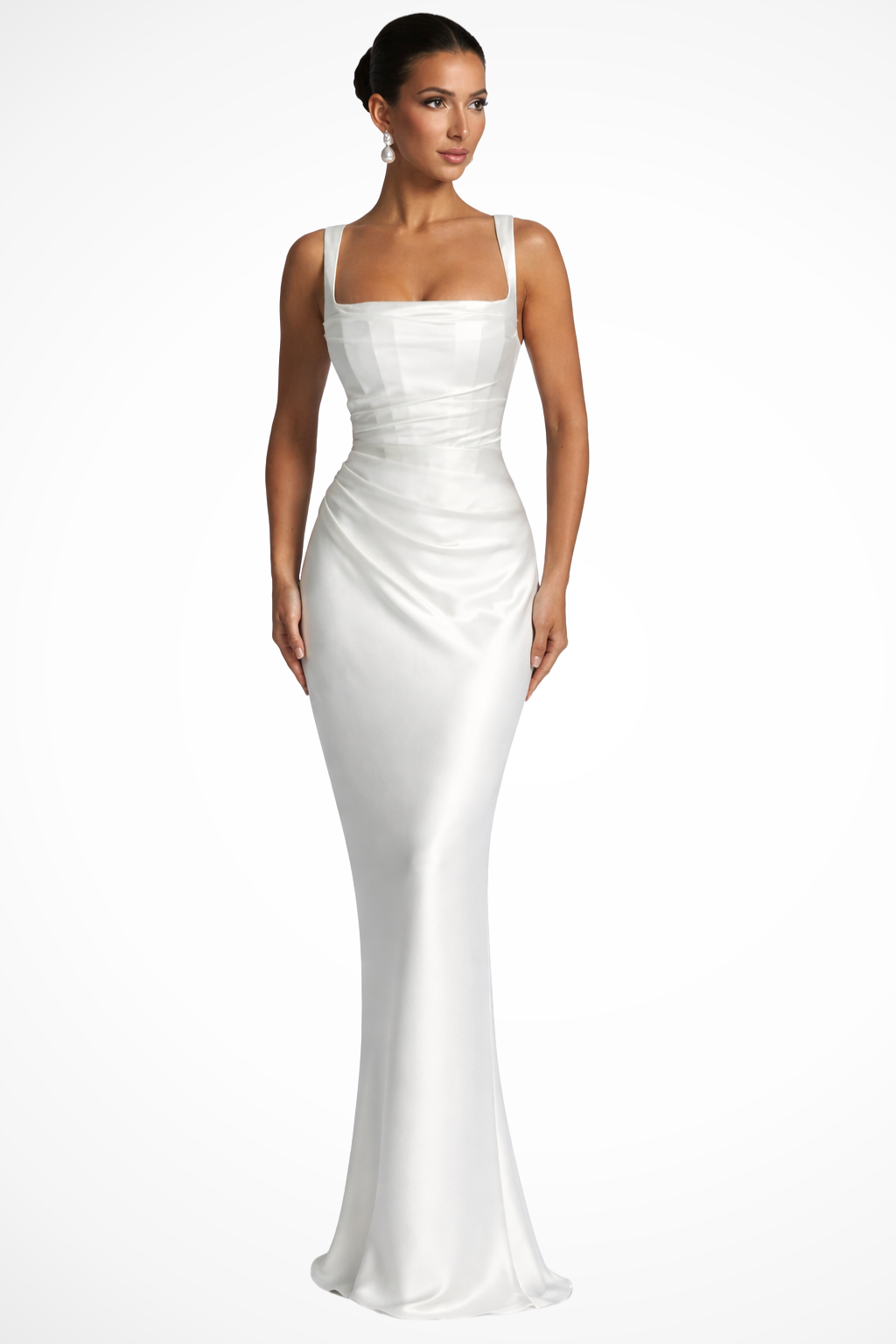 Vividia | Elegant Satin Maxi Dress – Structured Square Neck for Women's Formal & Cocktail Events 4