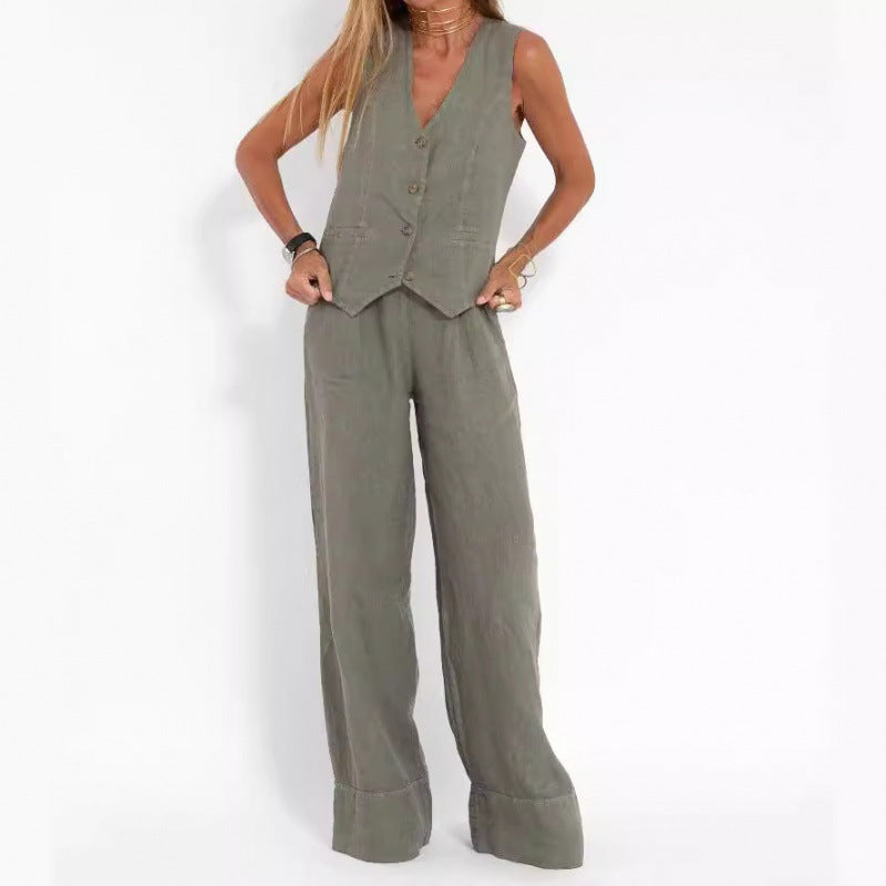 Women's elegant linen vest with button detailing Drune 2