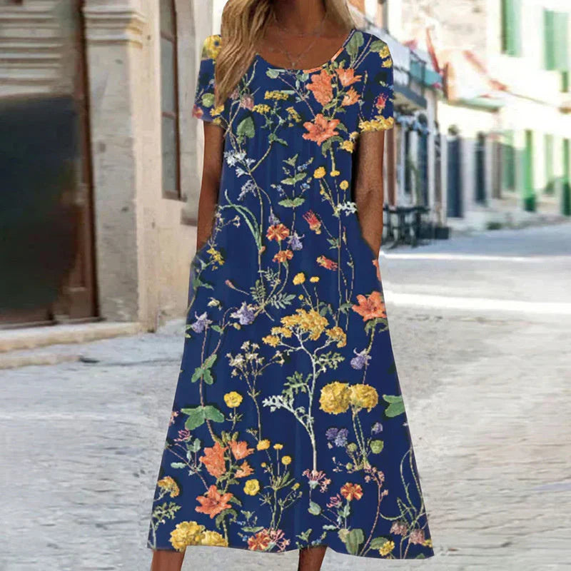 Wynne | Elegant Floral Women's Dress – Relaxed Fit Short Sleeve Midi for Summer 1