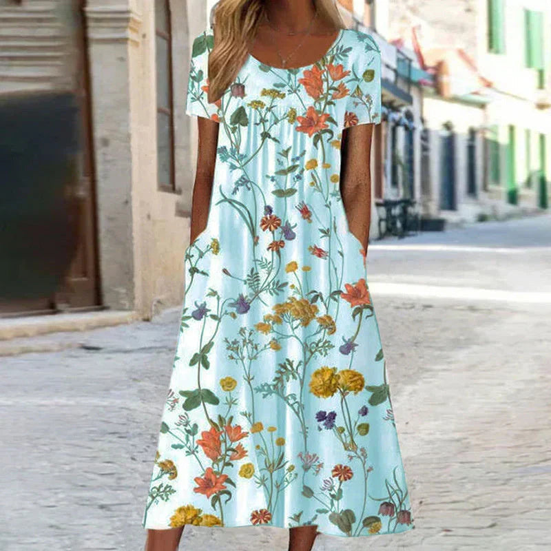 Wynne | Elegant Floral Women's Dress – Relaxed Fit Short Sleeve Midi for Summer 2