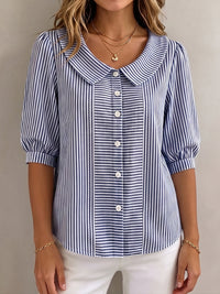 Gina | Elegant Vertical Striped Quarter Sleeve Blouse