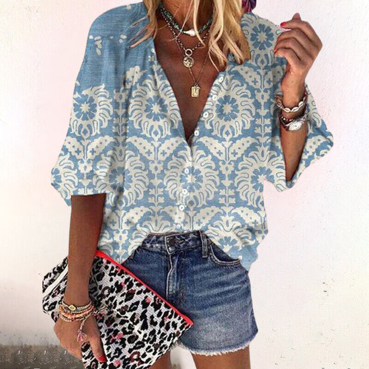 Zara | Boho Print Blouse V-Neck Casual Long Sleeve Relaxed Fit 4