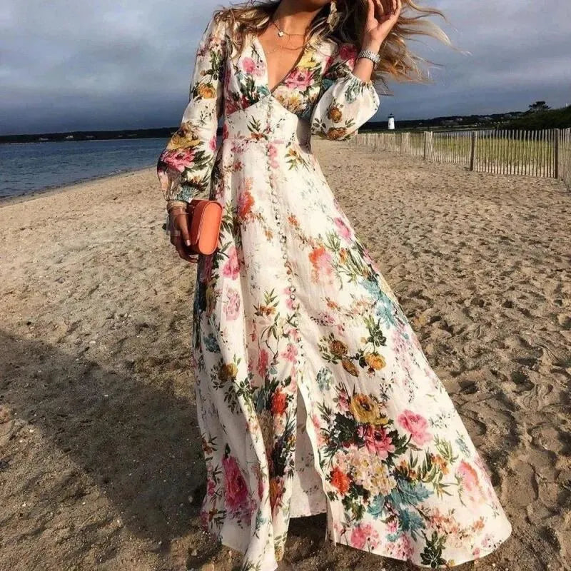 Zara | Elegant Floral Print Long Sleeve Maxi Dress 0