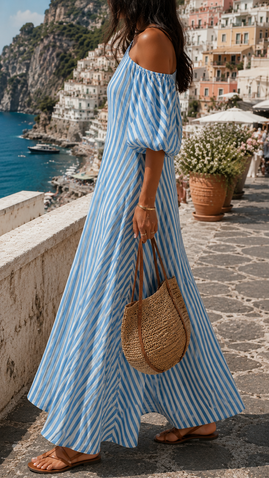 Zara | Elegant Striped Asymmetric Maxi Dress for Special Occasions 2