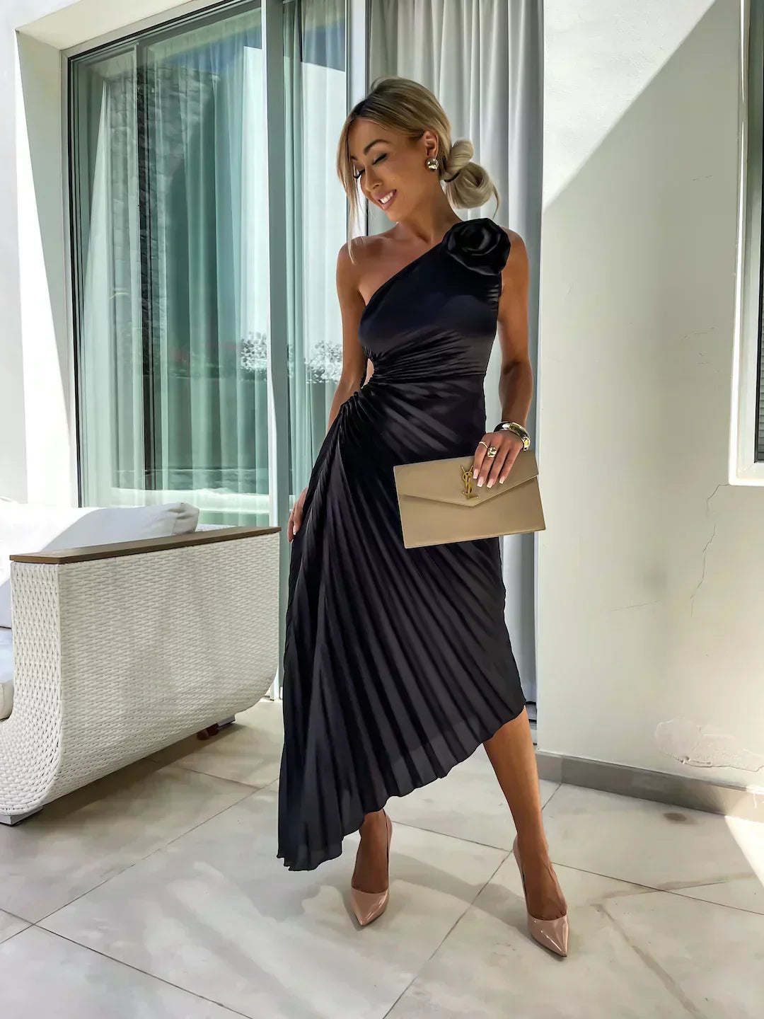 Zarae | One Shoulder Midi Dress Elegant Wedding Guest Summer Style 4