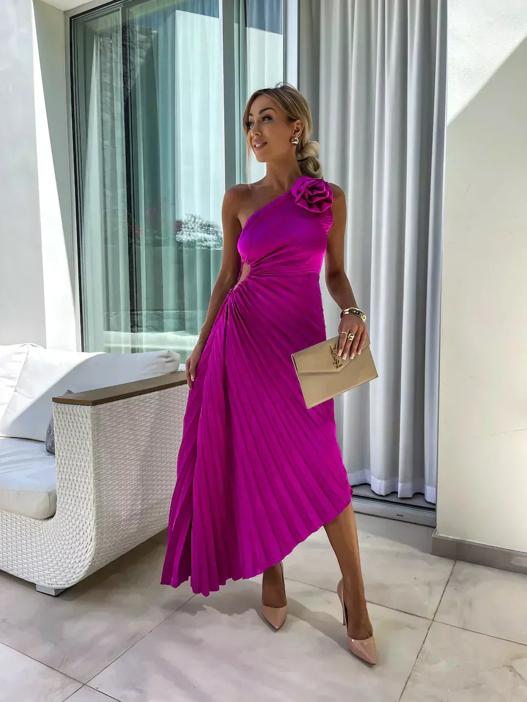 Zarae | One Shoulder Midi Dress Elegant Wedding Guest Summer Style 6