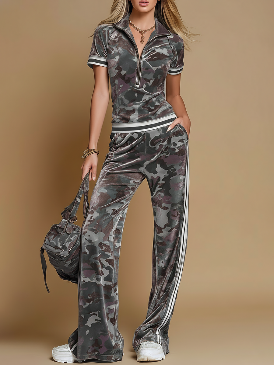 Zelda | Edgy & Comfortable Women's Set - Camo Short Sleeve Two Piece Loungewear 1
