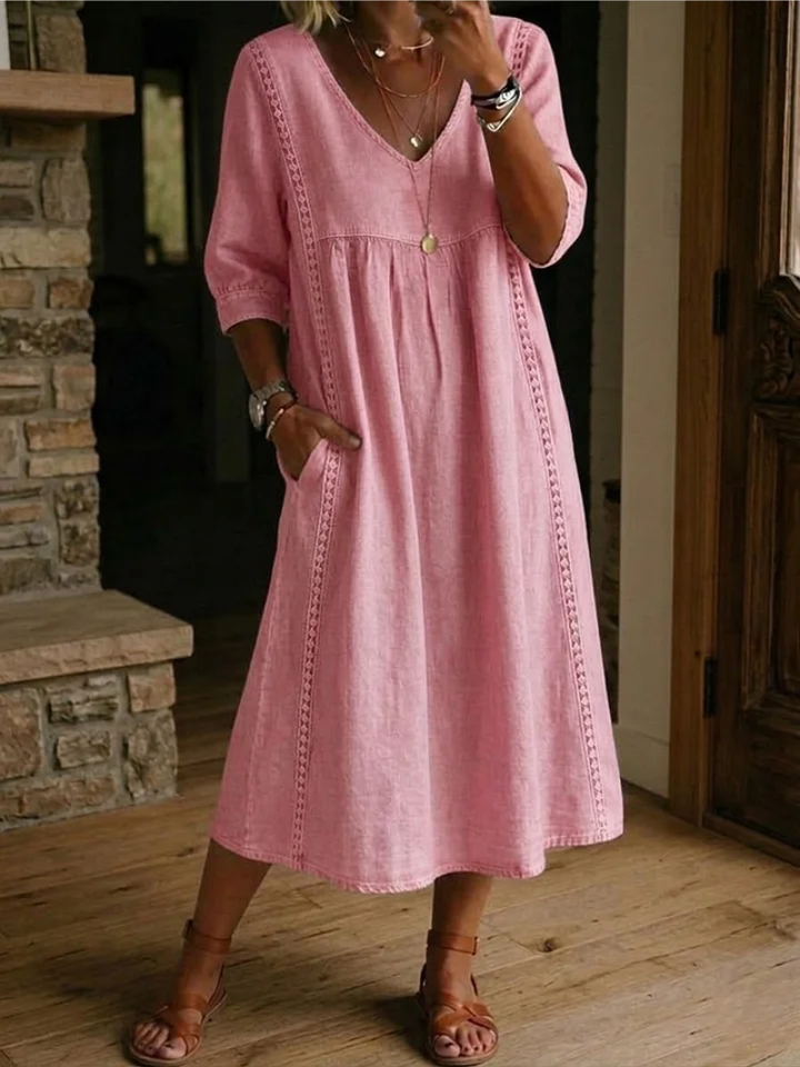 Zelma | Comfortable, Fluid &amp; Versatile Midi Dress with Side Pockets 0