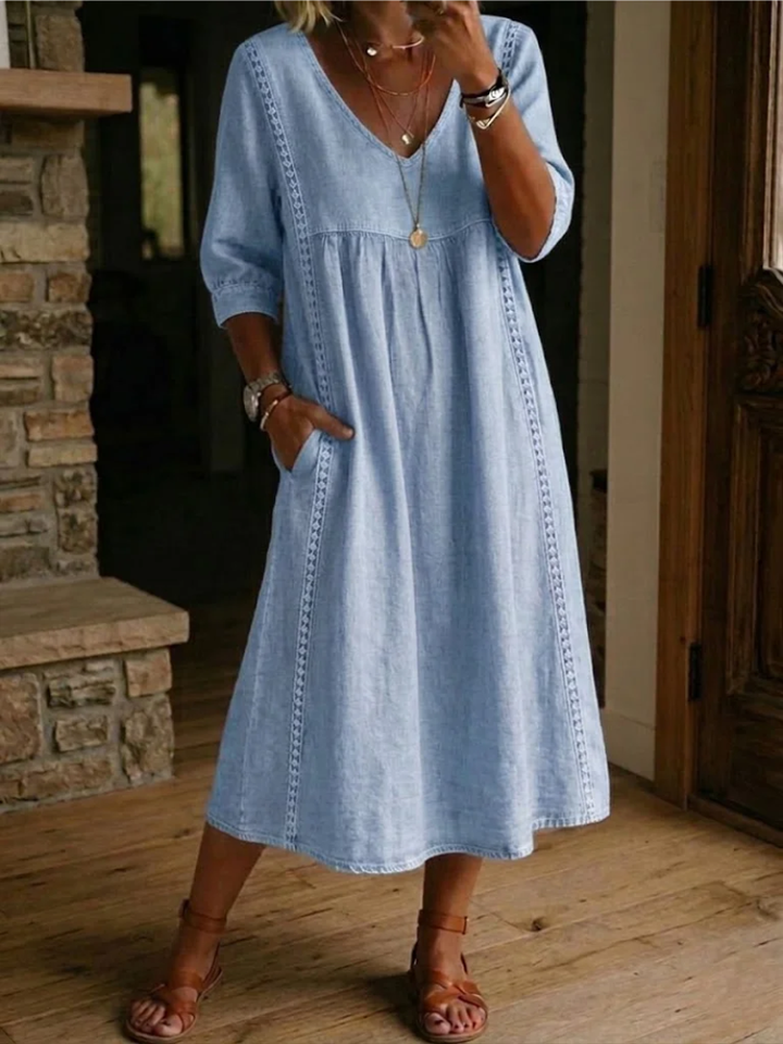 Zelma | Comfortable, Fluid &amp; Versatile Midi Dress with Side Pockets 1