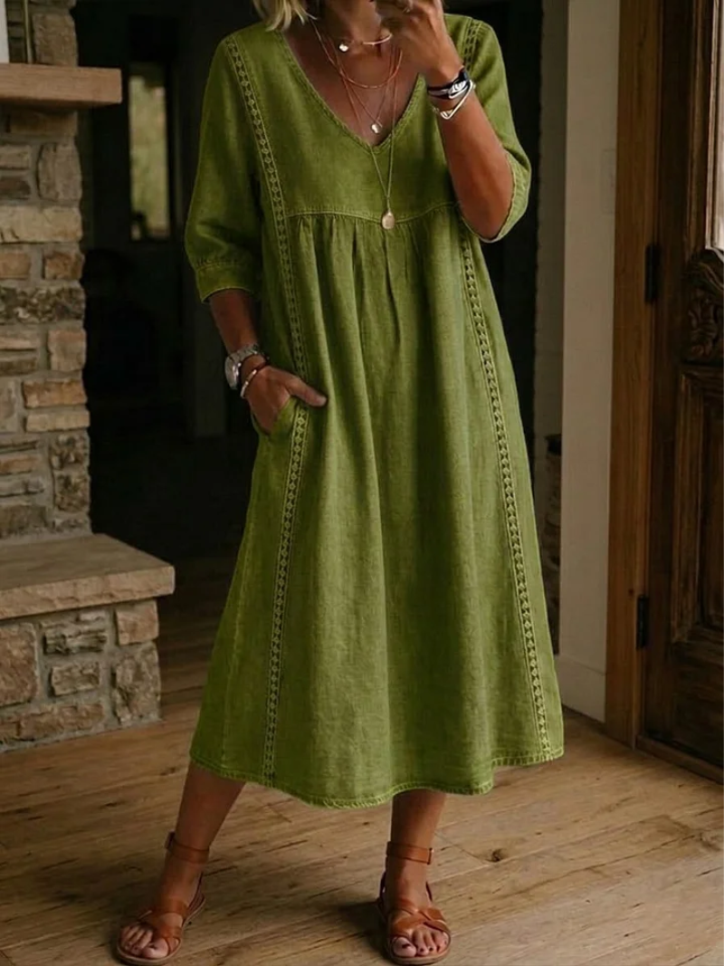 Zelma | Comfortable, Fluid &amp; Versatile Midi Dress with Side Pockets 2