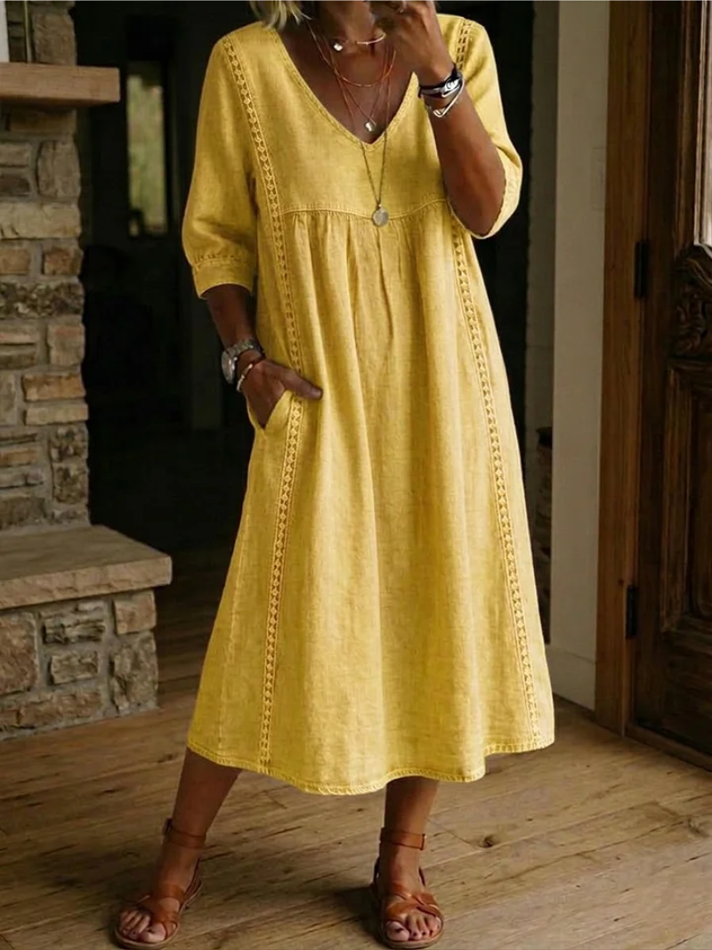 Zelma | Comfortable, Fluid &amp; Versatile Midi Dress with Side Pockets 3