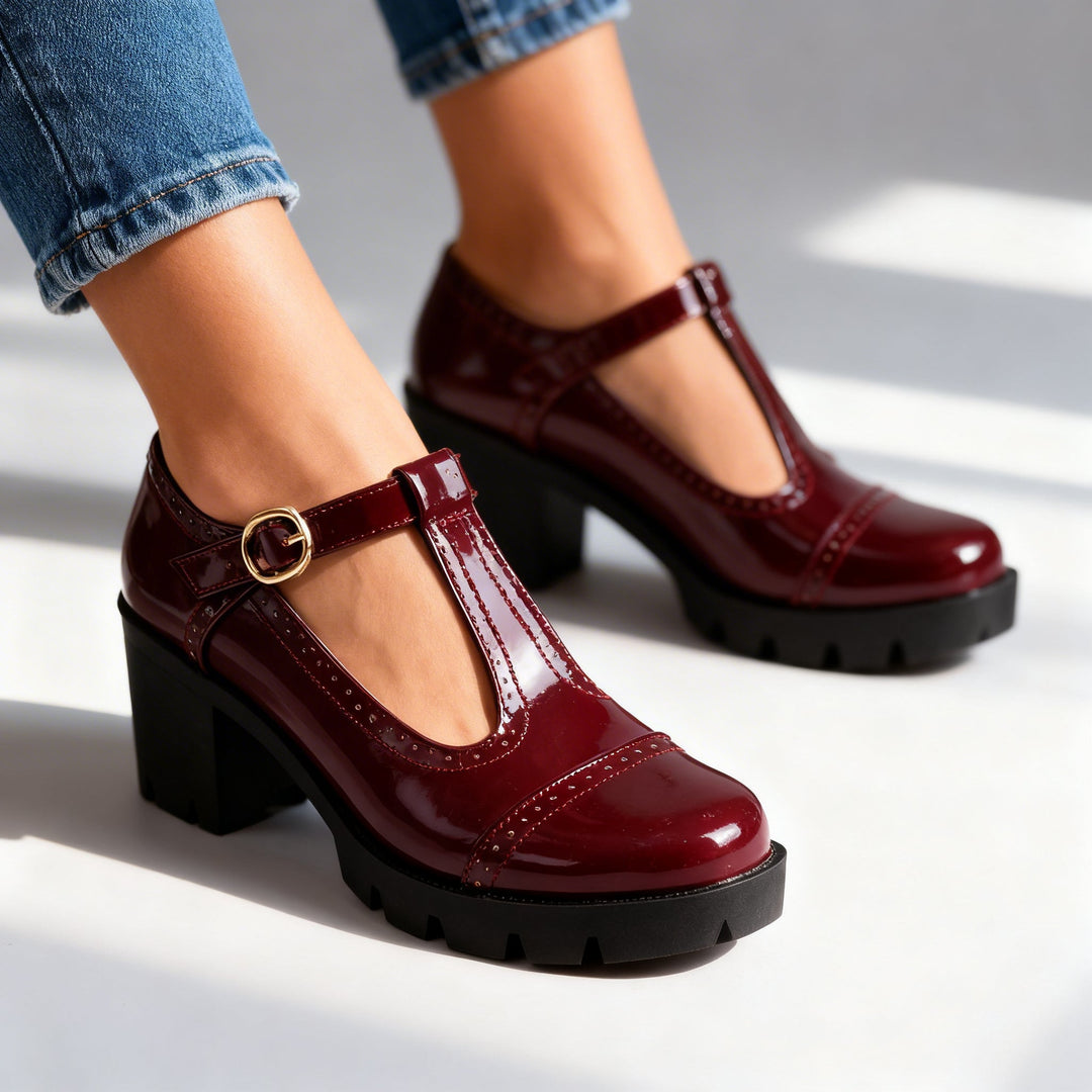Zephyrine | Women's Shoes T-Strap Brogue Block Heel Vintage Style 0