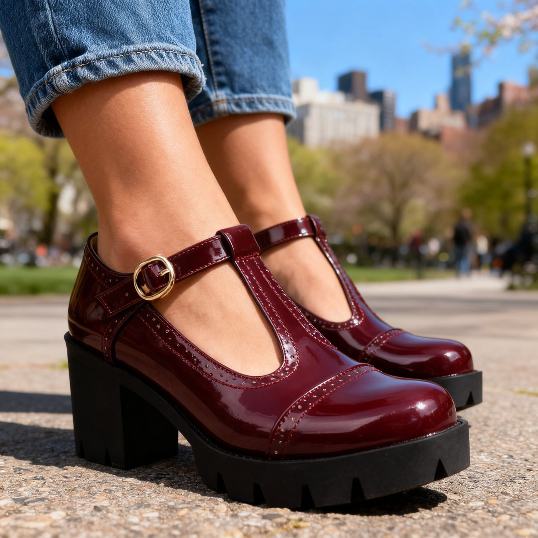 Zephyrine | Women's Shoes T-Strap Brogue Block Heel Vintage Style 6