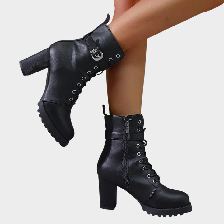 Hazel | Stilvolle Damen-Kampfstiefeletten mit Schnürung, Blockabsatz und Knöchelhöhe