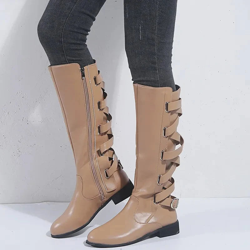 Adriana | Trendy Back Buckle Equestrian Knee High Boots