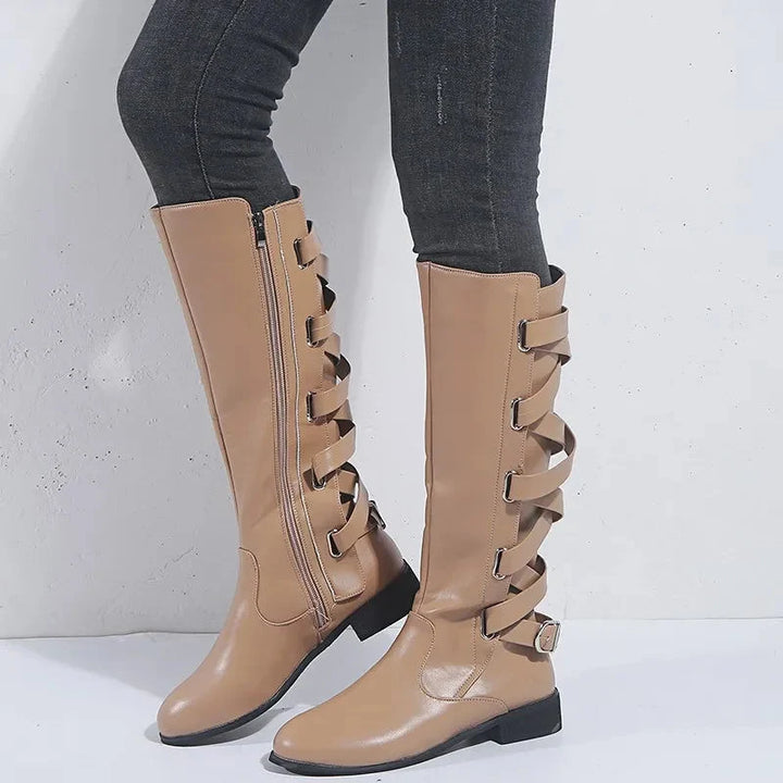 Adriana | Trendy Back Buckle Equestrian Knee High Boots