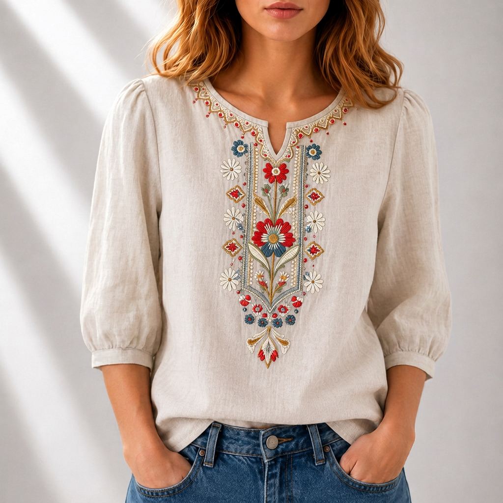 Lucia | Floral Embroidered Blouse – Elegant Casual Style for Women