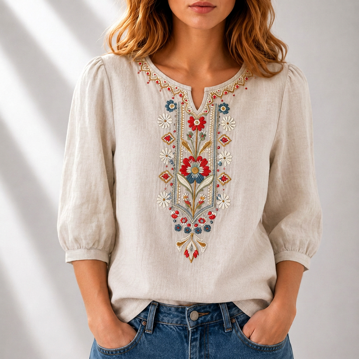 Lucia | Floral Embroidered Blouse – Elegant Casual Style for Women
