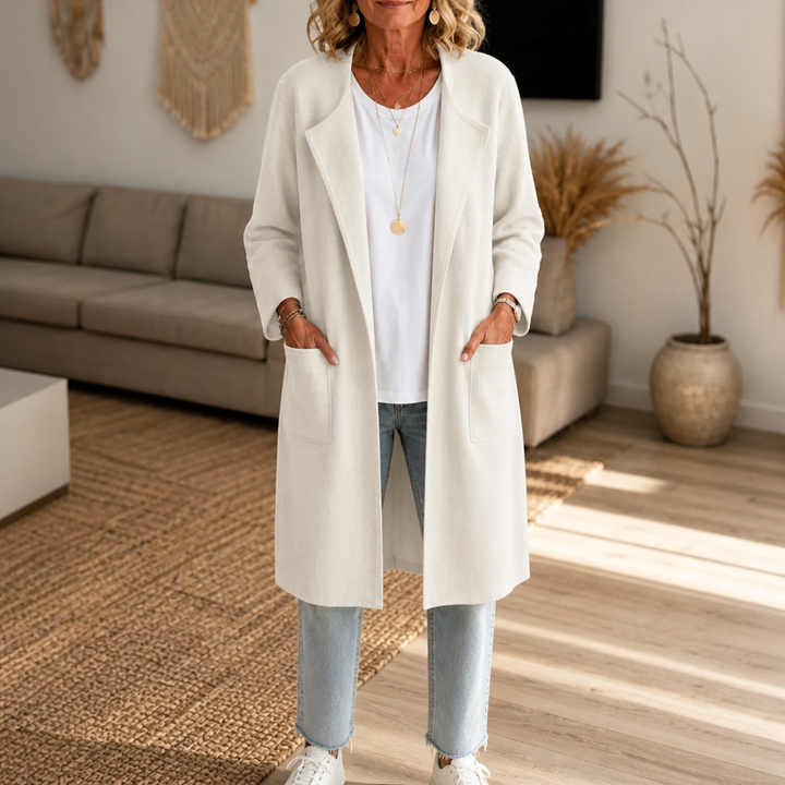 Draperie | Longline Open-Front Coat – Wool-Blend Style for Women